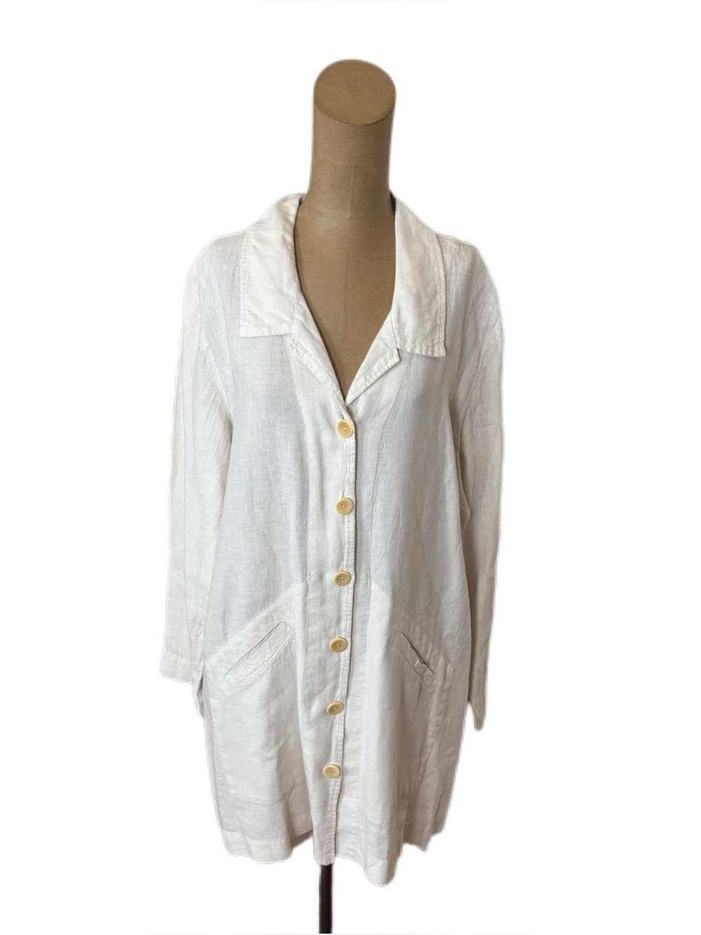 Flax Linen Long Blazer Duster Cream Off White Size Large